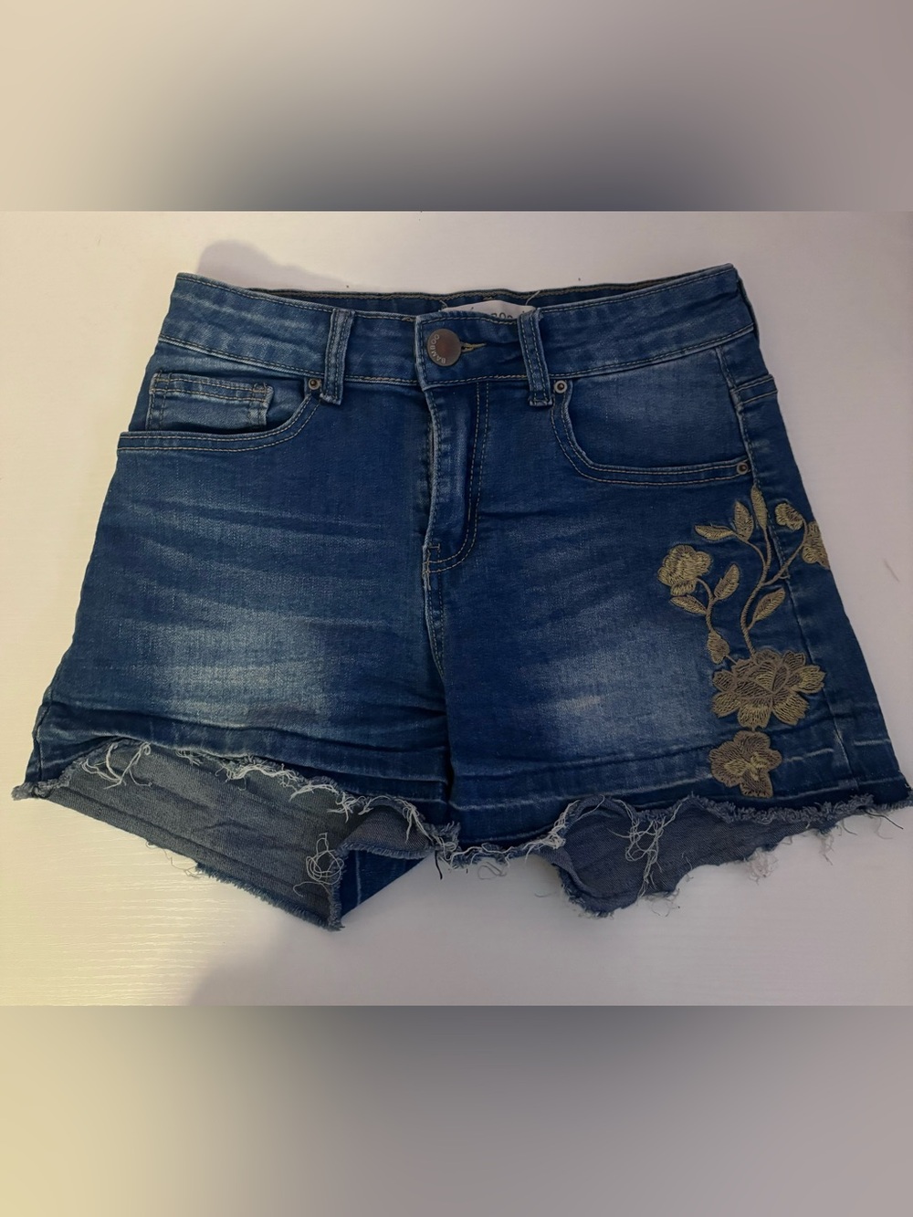 BAMBOO Blue Denim Embroidered Jean Shorts